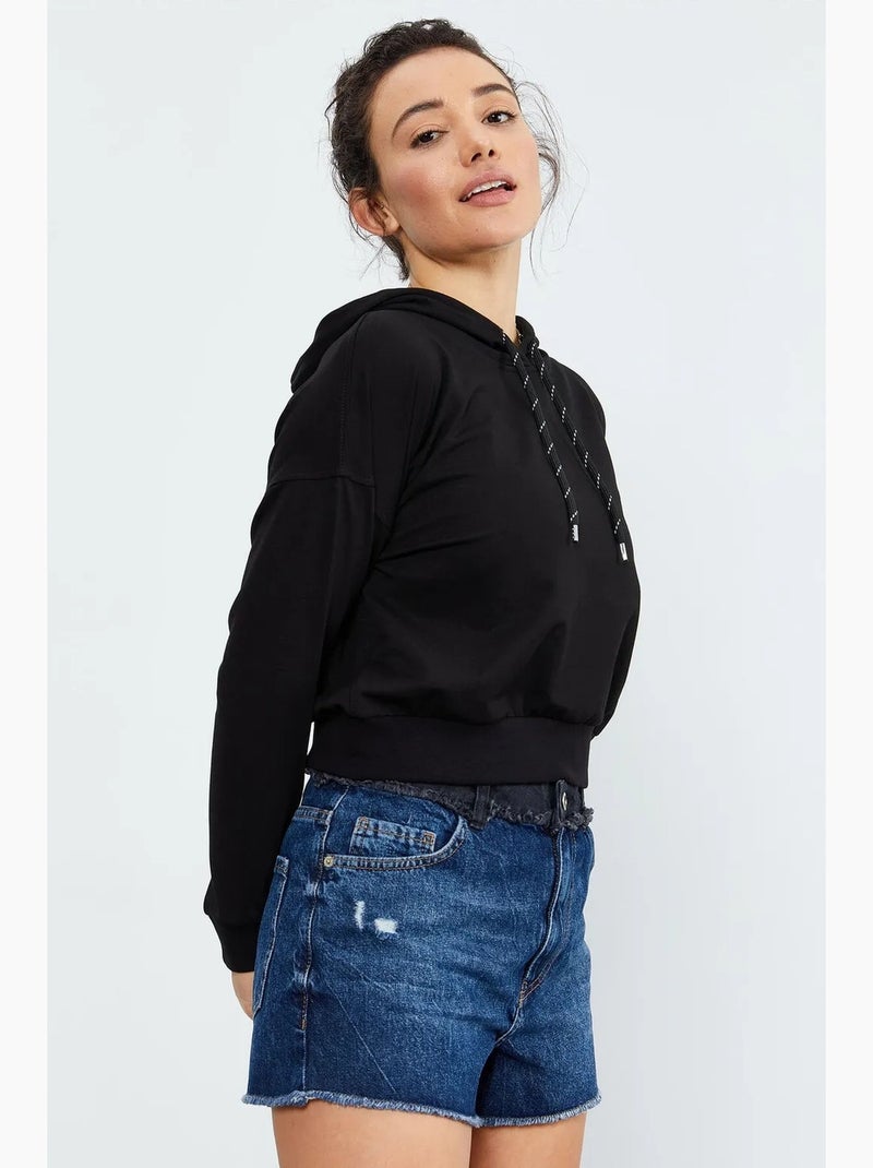 Sweatshirt com capuz relaxed com detalhe de atilho tommy Preto - Kiabi