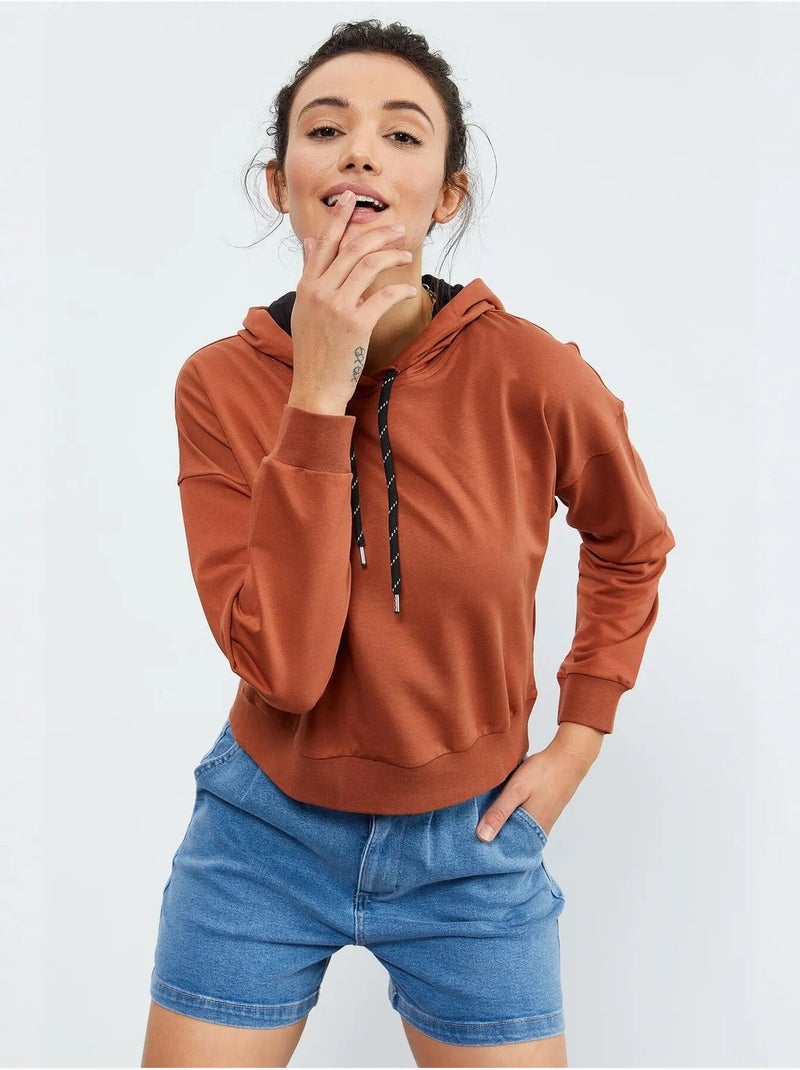 Sweatshirt com capuz relaxed com detalhe de atilho tommy Terracota - Kiabi