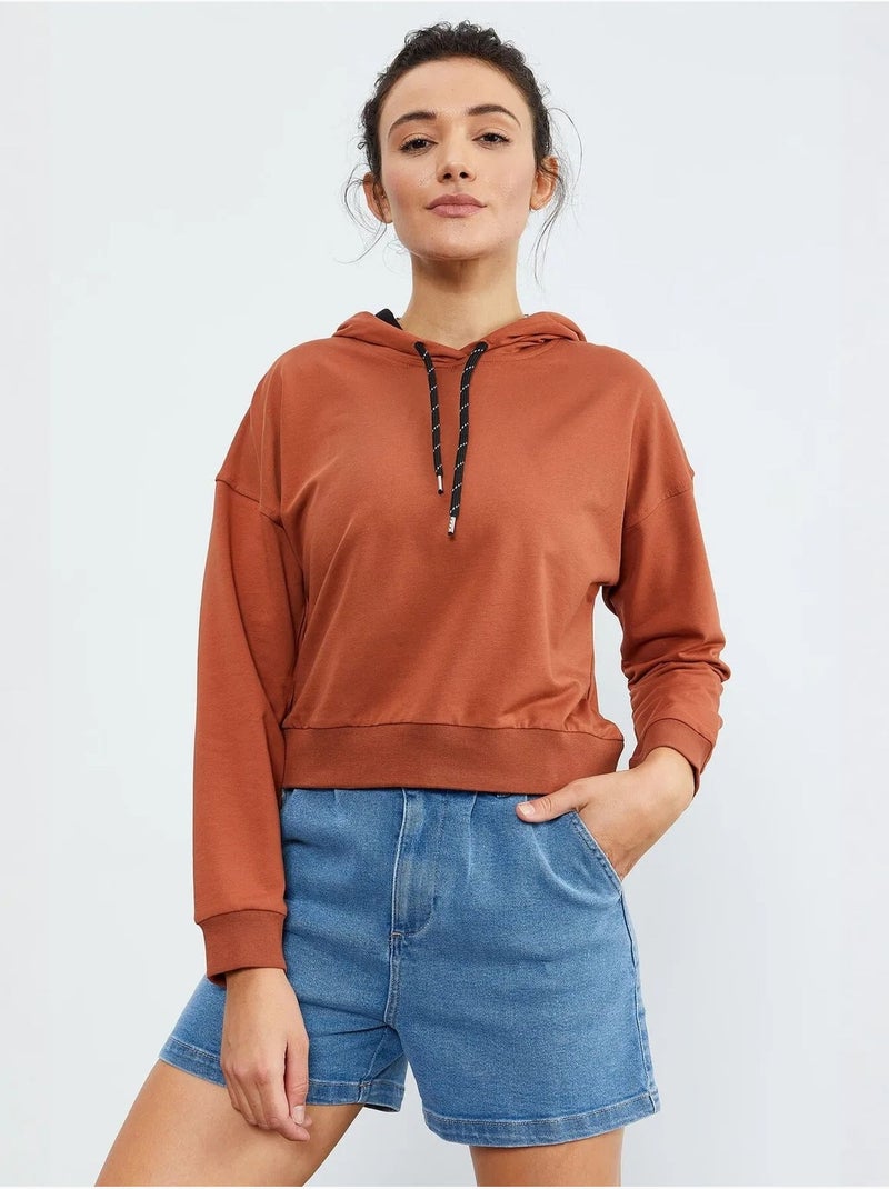 Sweatshirt com capuz relaxed com detalhe de atilho tommy Terracota - Kiabi