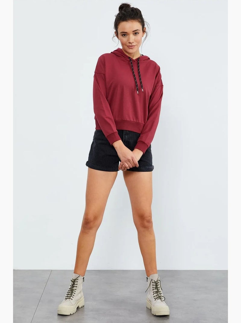 Sweatshirt com capuz relaxed com detalhe de atilho tommy Vermelho bordô - Kiabi
