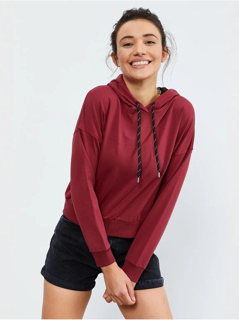 Sweatshirt com capuz relaxed com detalhe de atilho tommy Vermelho bordô - Kiabi