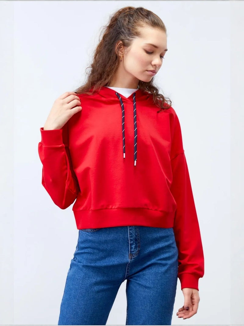 Sweatshirt com capuz relaxed com detalhe de atilho tommy Vermelho - Kiabi