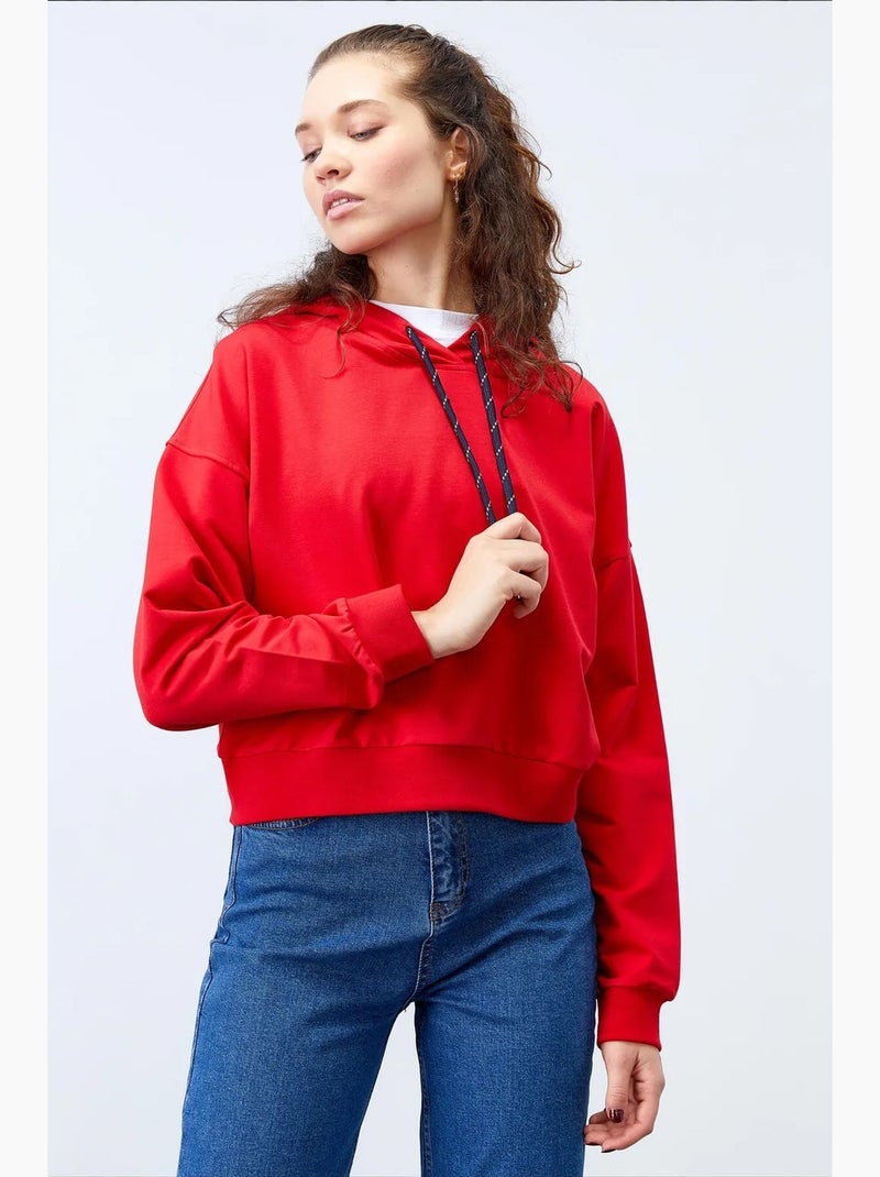 Sweatshirt com capuz relaxed com detalhe de atilho tommy Vermelho - Kiabi