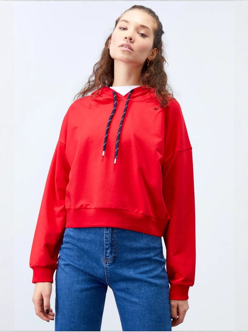 Sweatshirt com capuz relaxed com detalhe de atilho tommy Vermelho - Kiabi