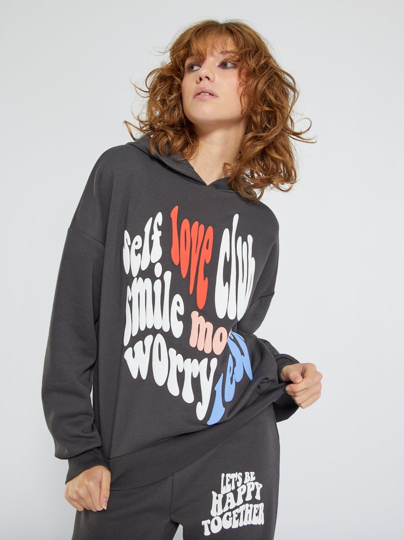 Sweatshirt com capuz 'Self love club' Cinza Escuro - Kiabi