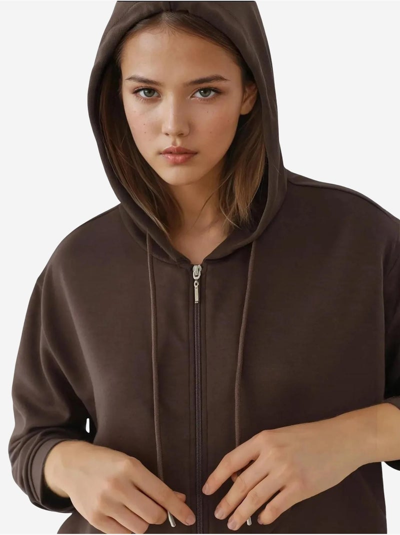 Sweatshirt com capuz soft-touch com fecho de correr integral hiccup Castanho-claro - Kiabi