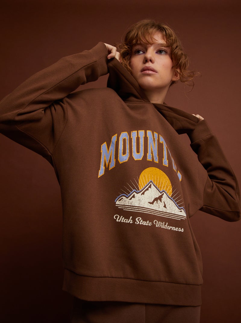 Sweatshirt com capuz tipo campus CASTANHO - Kiabi