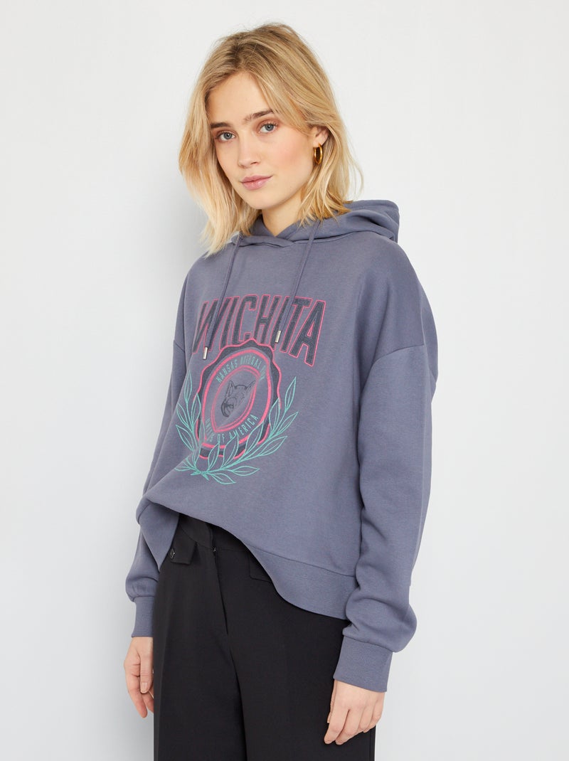 Sweatshirt com capuz tipo campus CINZA - Kiabi