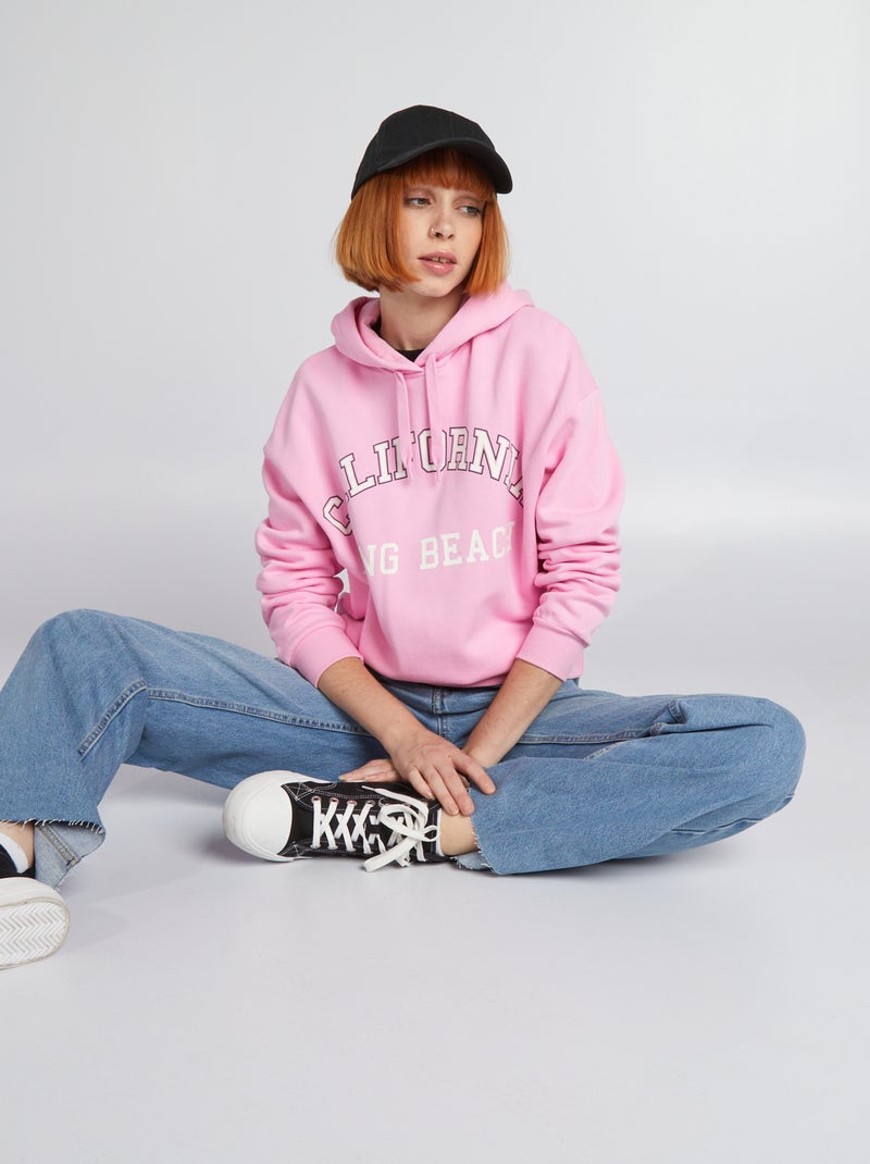 Sweatshirt com capuz tipo campus VERMELHO - Kiabi