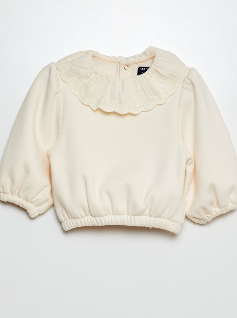 Sweatshirt com colarinho bordado BRANCO - Kiabi