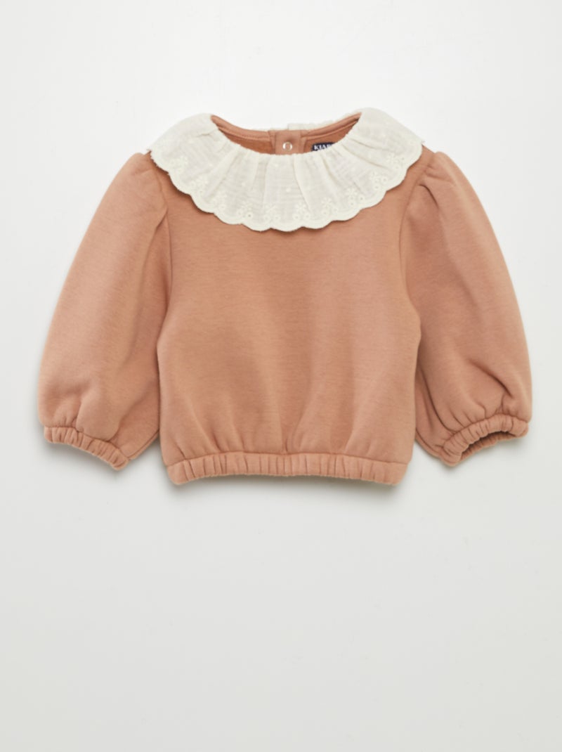 Sweatshirt com colarinho bordado CASTANHO - Kiabi