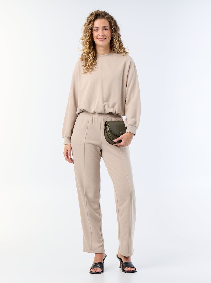 Sweatshirt com corte arredondado em felpa Bege - Kiabi