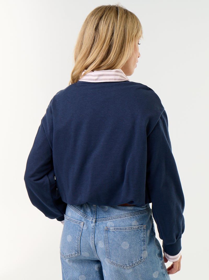 Sweatshirt com corte arredondado em felpa francesa Azul - Kiabi