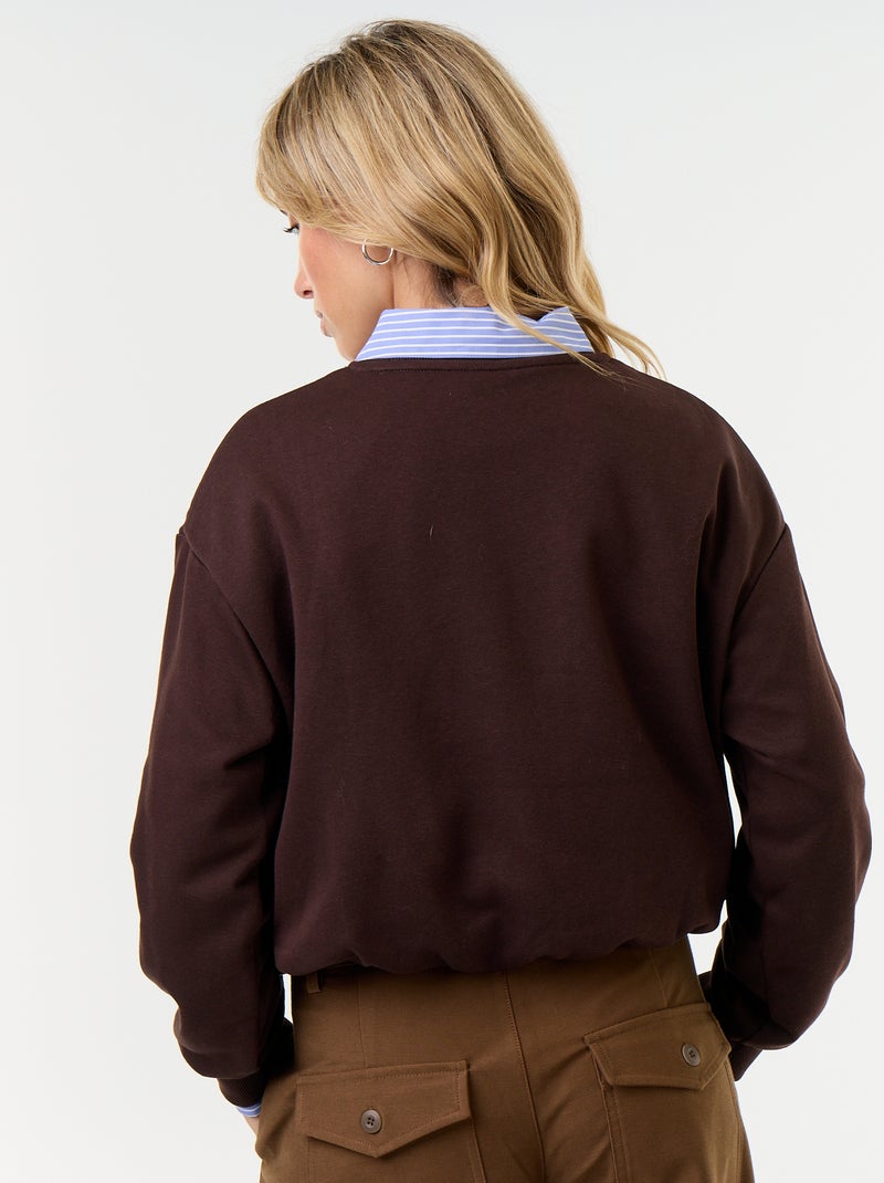 Sweatshirt com corte arredondado em felpa francesa Castanho - Kiabi