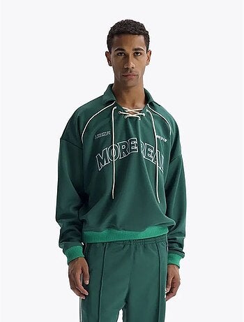 Sweatshirt com decote com cordão e estampado giesto