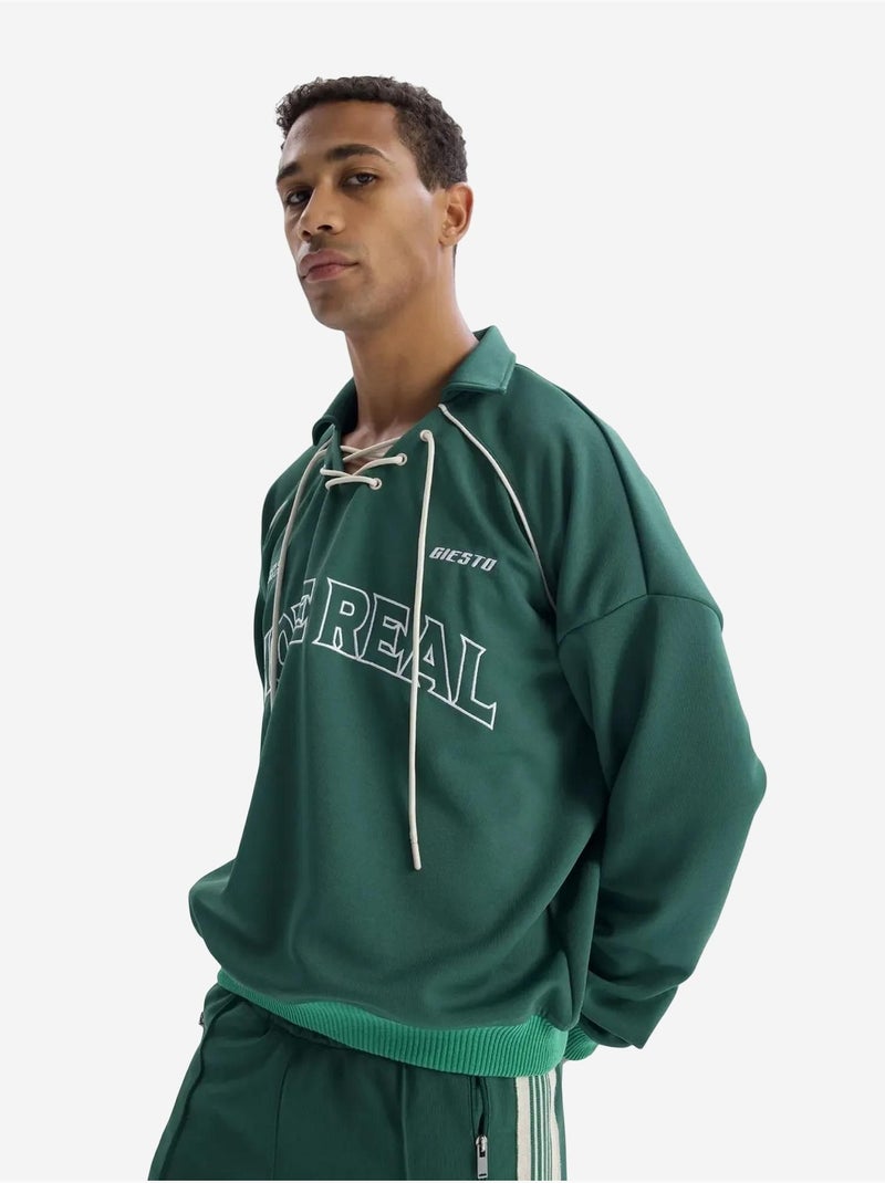 Sweatshirt com decote com cordão e estampado giesto Verde escuro - Kiabi