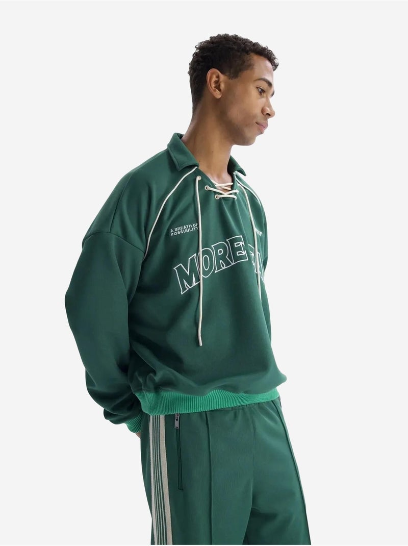 Sweatshirt com decote com cordão e estampado giesto Verde escuro - Kiabi