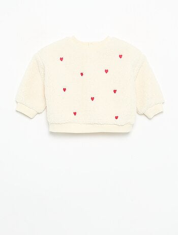 Sweatshirt com efeito carneirinho e bordados