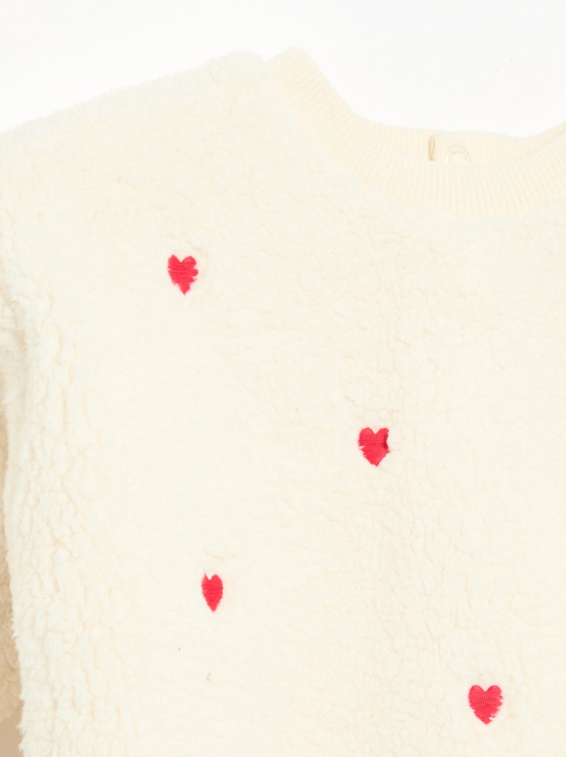 Sweatshirt com efeito carneirinho e bordados Branco - Kiabi