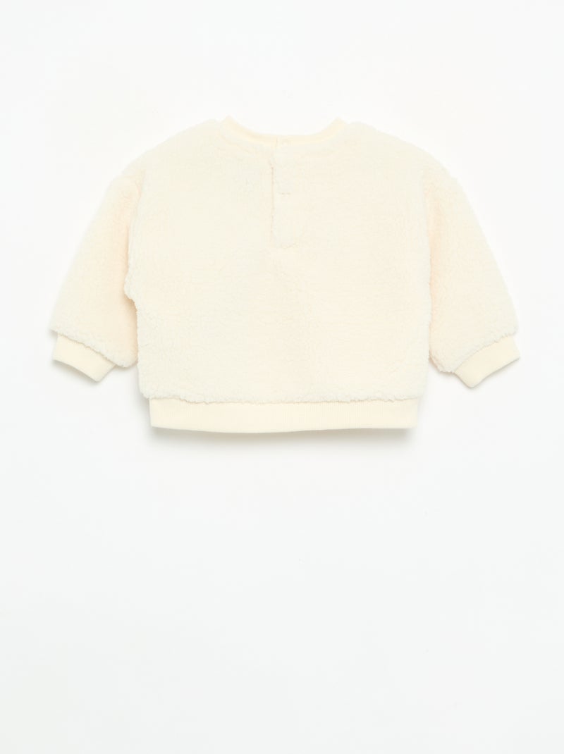 Sweatshirt com efeito carneirinho e bordados Branco - Kiabi
