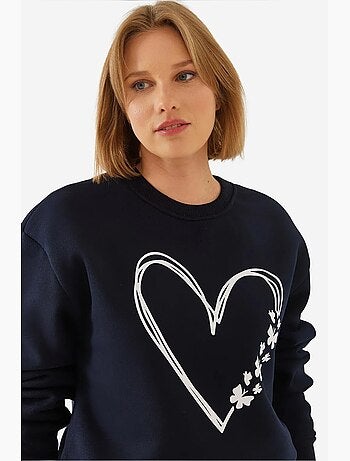 Sweatshirt com estampado de corações e gola redonda escovada lucci