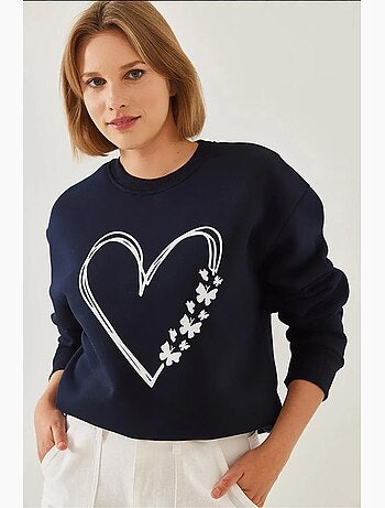 Sweatshirt com estampado de corações e gola redonda escovada lucci