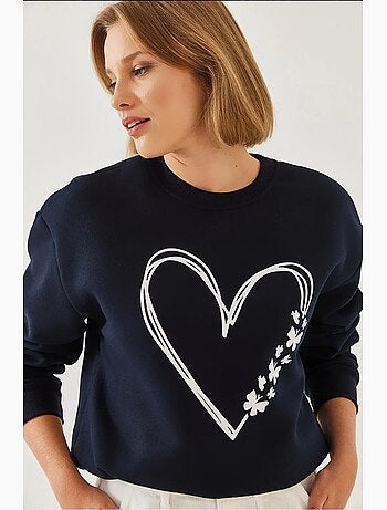 Sweatshirt com estampado de corações e gola redonda escovada lucci