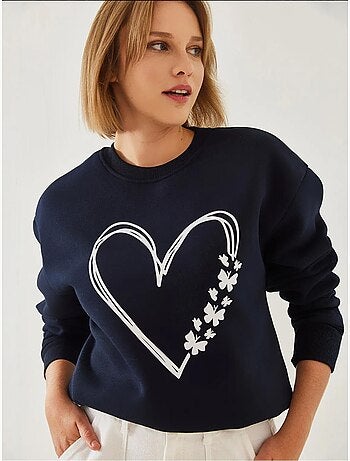 Sweatshirt com estampado de corações e gola redonda escovada lucci