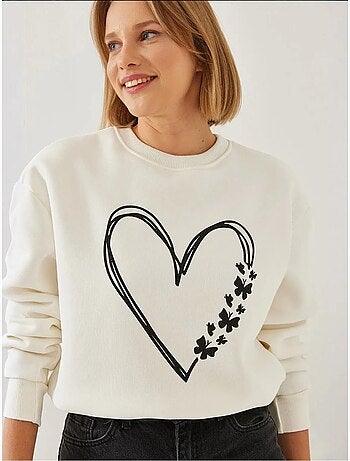 Sweatshirt com estampado de corações e gola redonda escovada lucci