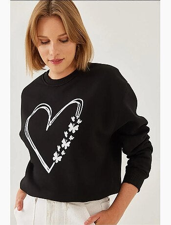 Sweatshirt com estampado de corações e gola redonda escovada lucci