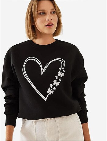 Sweatshirt com estampado de corações e gola redonda escovada lucci