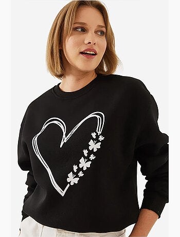 Sweatshirt com estampado de corações e gola redonda escovada lucci
