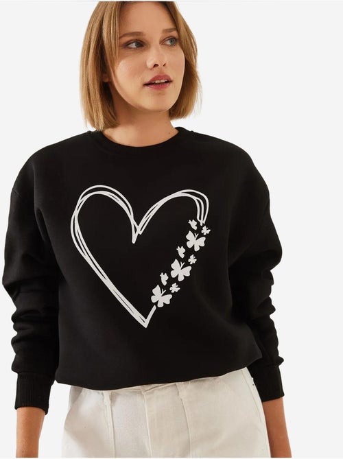 Sweatshirt com estampado de corações e gola redonda escovada lucci - Kiabi Sweatshirt com estampado de corações e gola redonda escovada lucci - Kiabi
