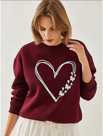 Sweatshirt com estampado de corações e gola redonda escovada lucci