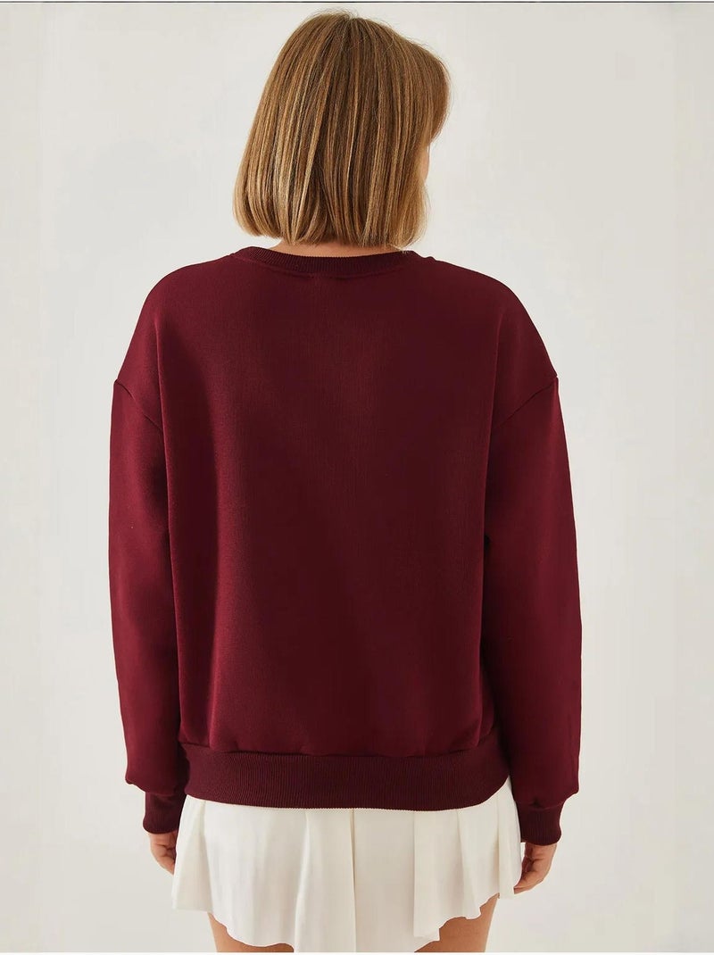 Sweatshirt com estampado de corações e gola redonda escovada lucci Vermelho bordô - Kiabi