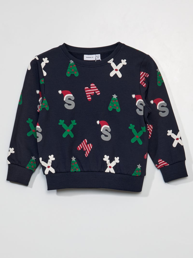 Sweatshirt com estampado de Natal AZUL - Kiabi