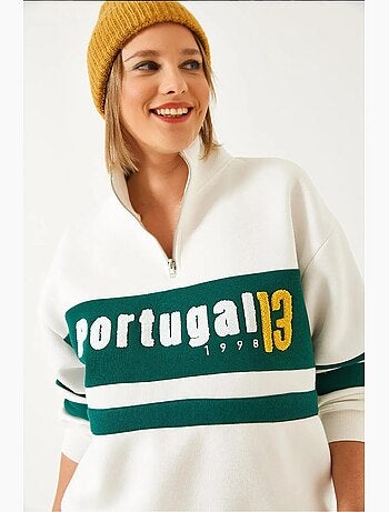 Sweatshirt com estampado de três camadas, escovado e fecho lucci