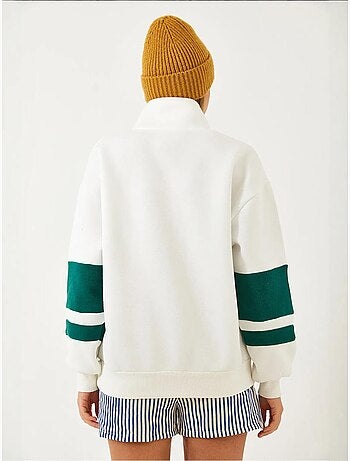 Sweatshirt com estampado de três camadas, escovado e fecho lucci