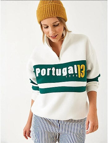 Sweatshirt com estampado de três camadas, escovado e fecho lucci