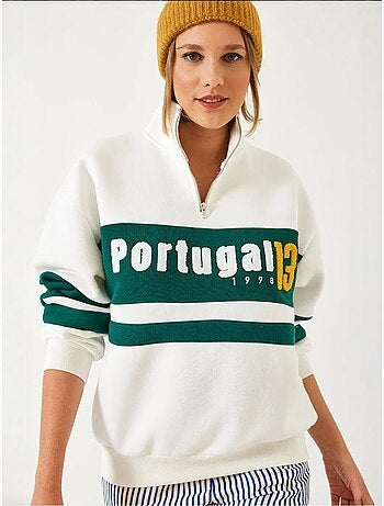 Sweatshirt com estampado de três camadas, escovado e fecho lucci