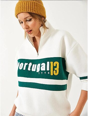 Sweatshirt com estampado de três camadas, escovado e fecho lucci