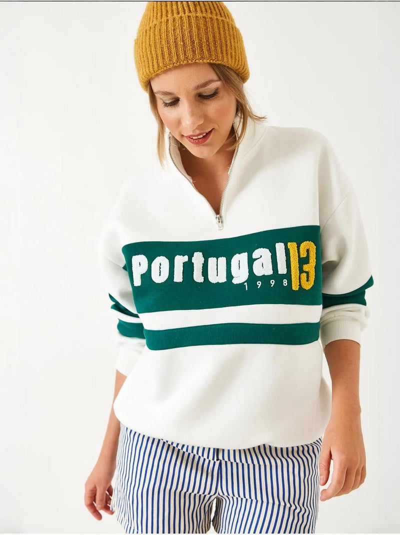 Sweatshirt com estampado de três camadas, escovado e fecho lucci Multicolorido - Kiabi