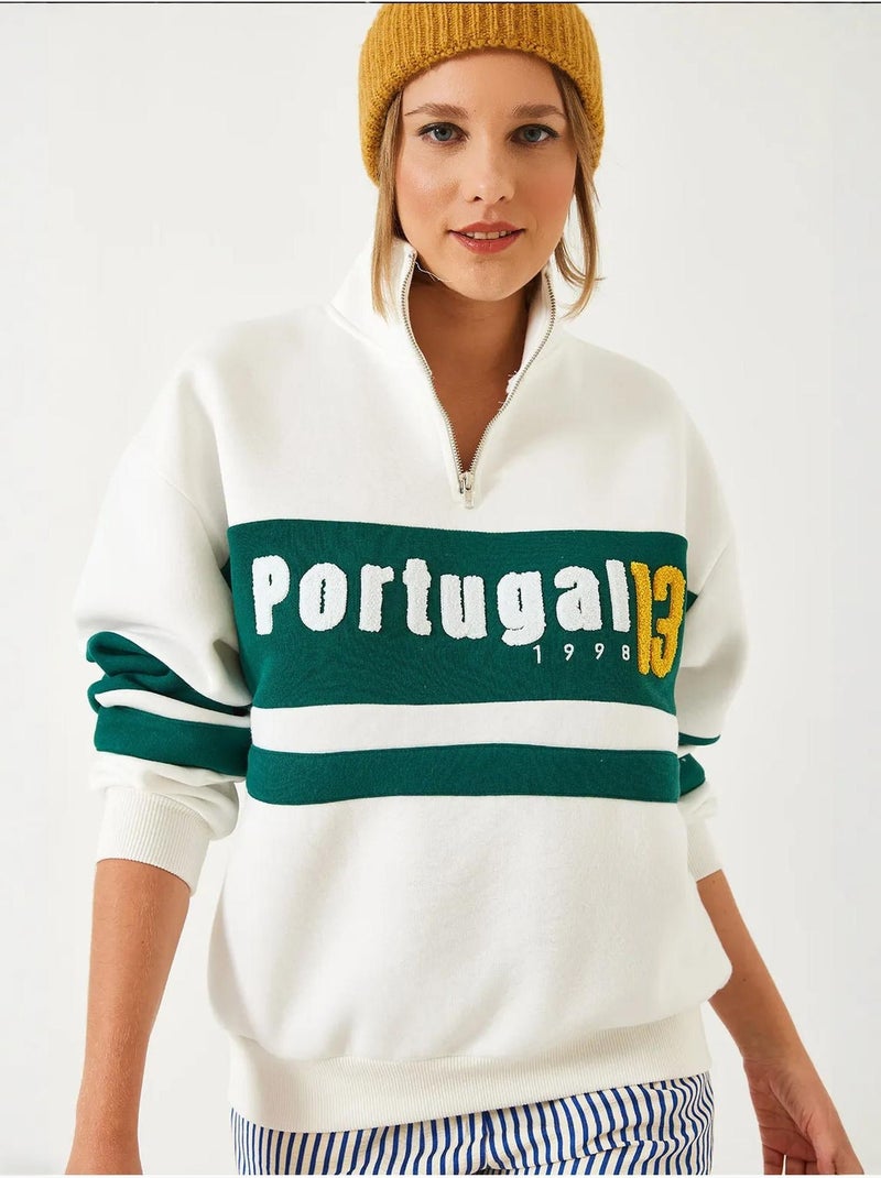 Sweatshirt com estampado de três camadas, escovado e fecho lucci Multicolorido - Kiabi