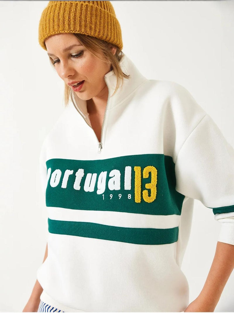Sweatshirt com estampado de três camadas, escovado e fecho lucci Multicolorido - Kiabi