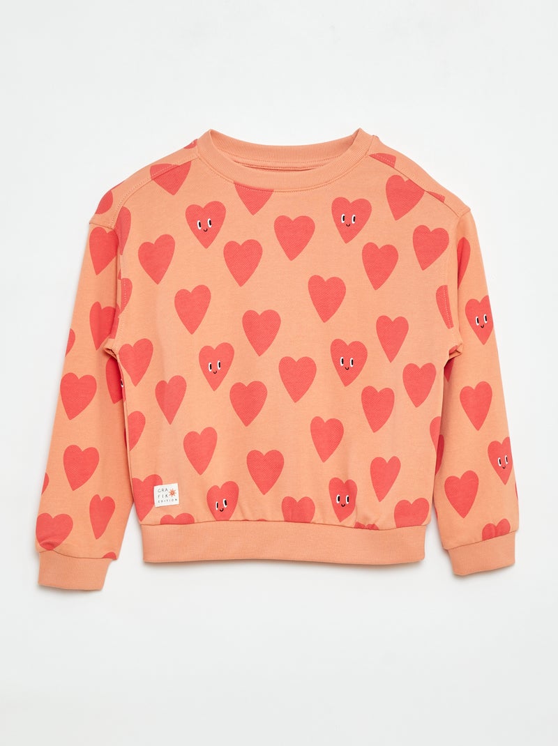 Sweatshirt com estampado frente/verso e gola redonda Laranja - Kiabi