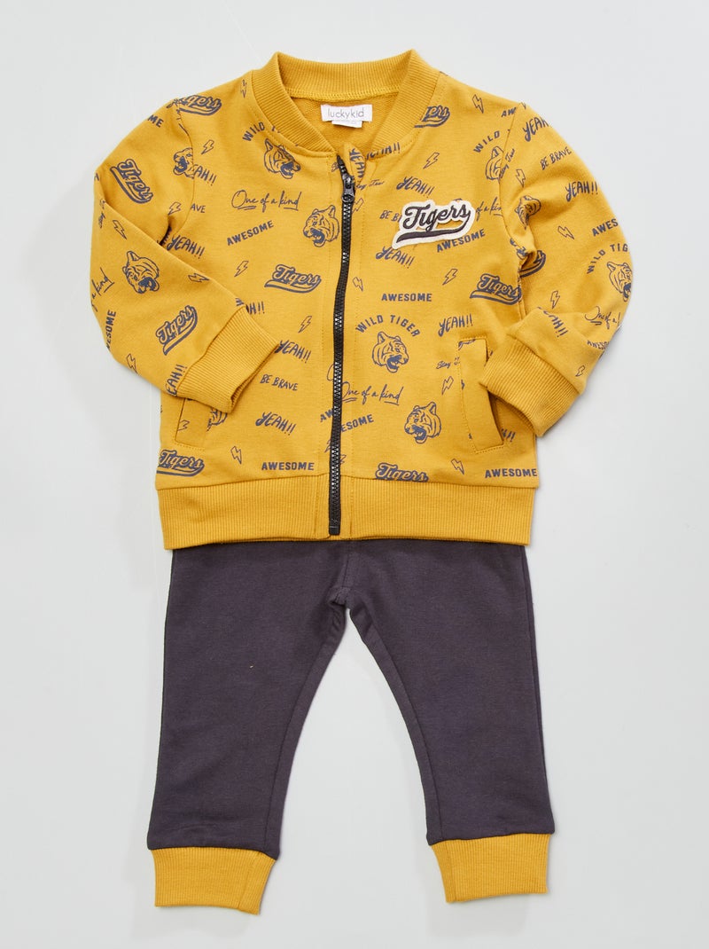 Sweatshirt com fecho + calças AMARELO - Kiabi