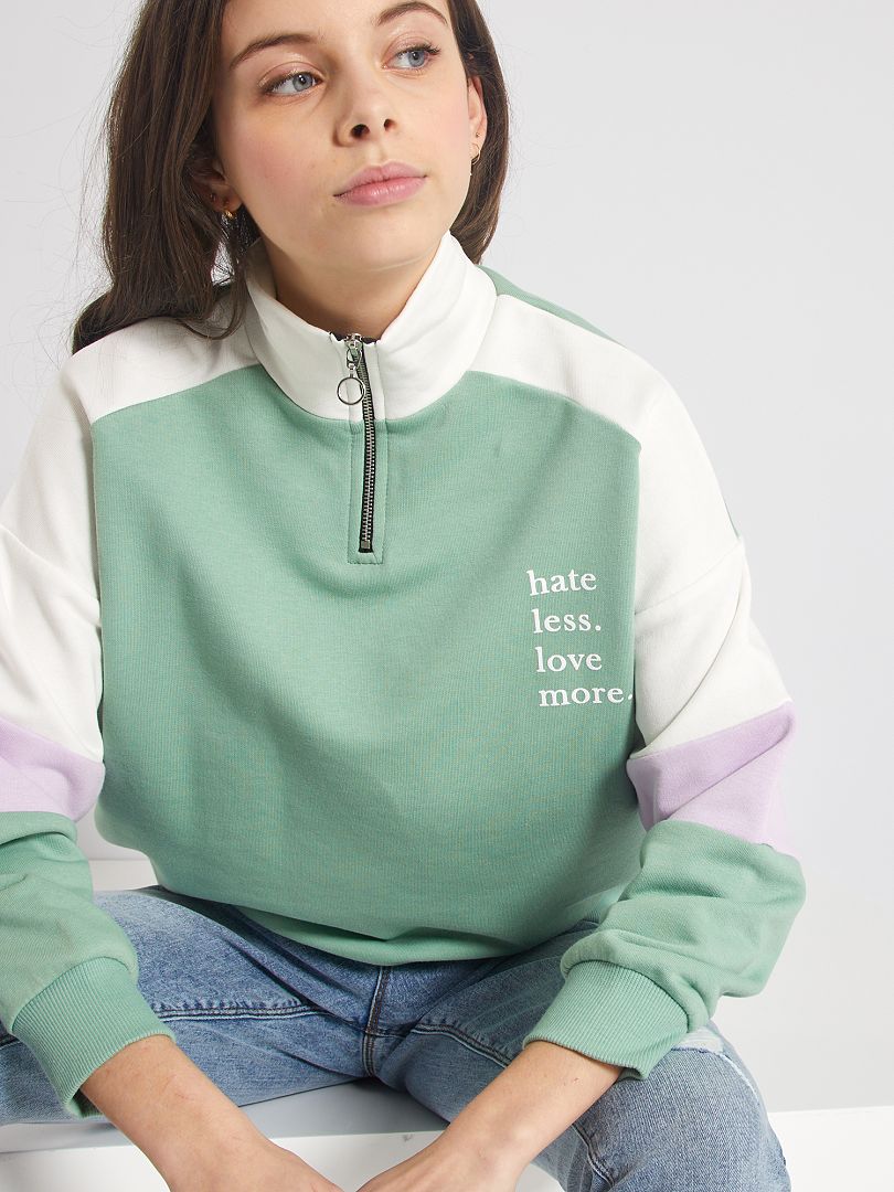Sweatshirt com fecho color-block VERDE - Kiabi