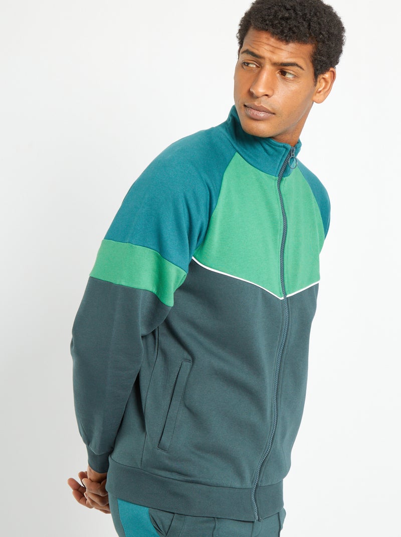 Sweatshirt com fecho color-block VERDE - Kiabi