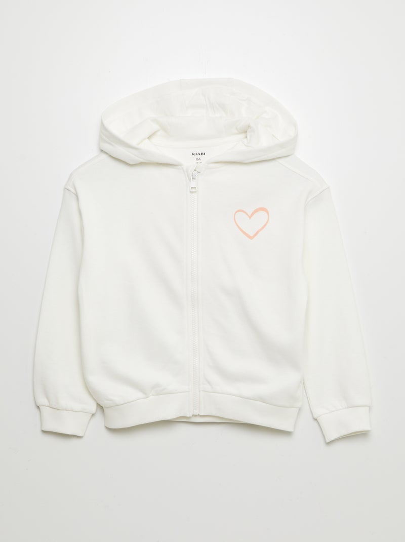 Sweatshirt com fecho com capuz 'Sister' BRANCO - Kiabi