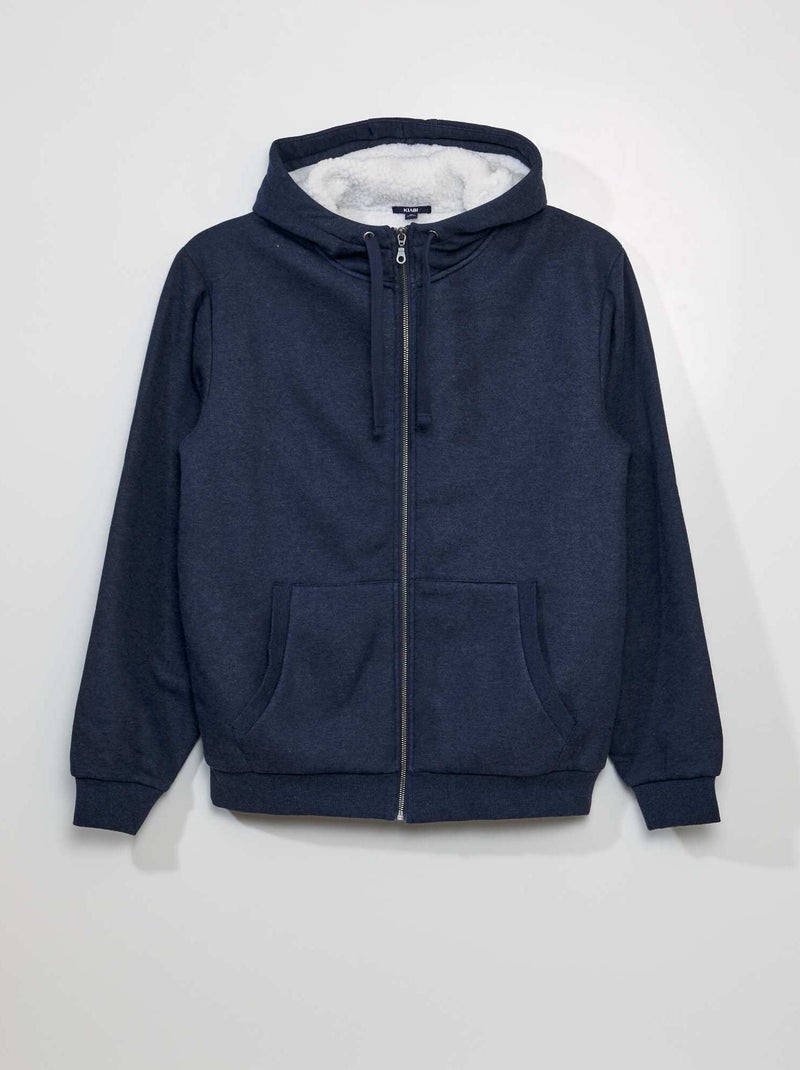 Sweatshirt com fecho com interior efeito lã de carneiro AZUL - Kiabi